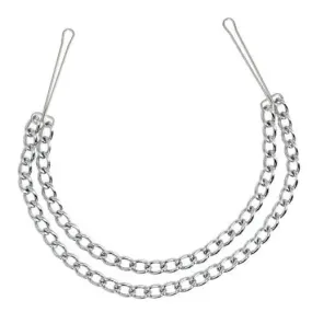 15.5 Inch Rimba Silver Nipple Clamps with Double Chain