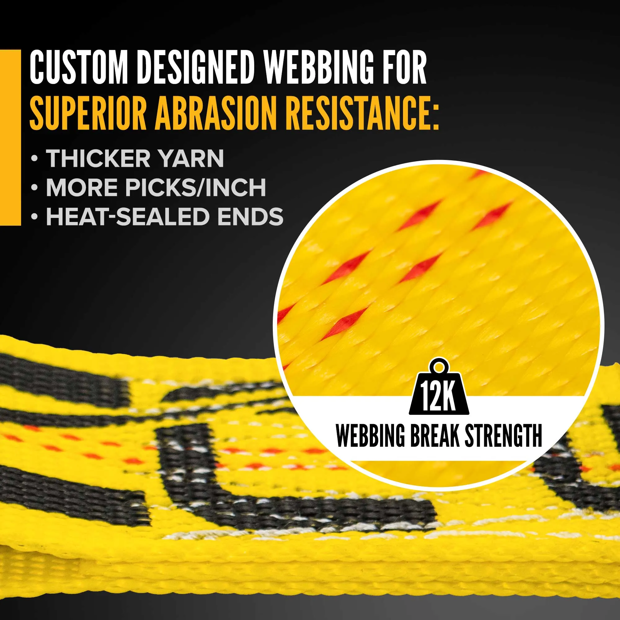 2" x 20' Replacement Tow Strap with RTJ Cluster Hooks | Yellow