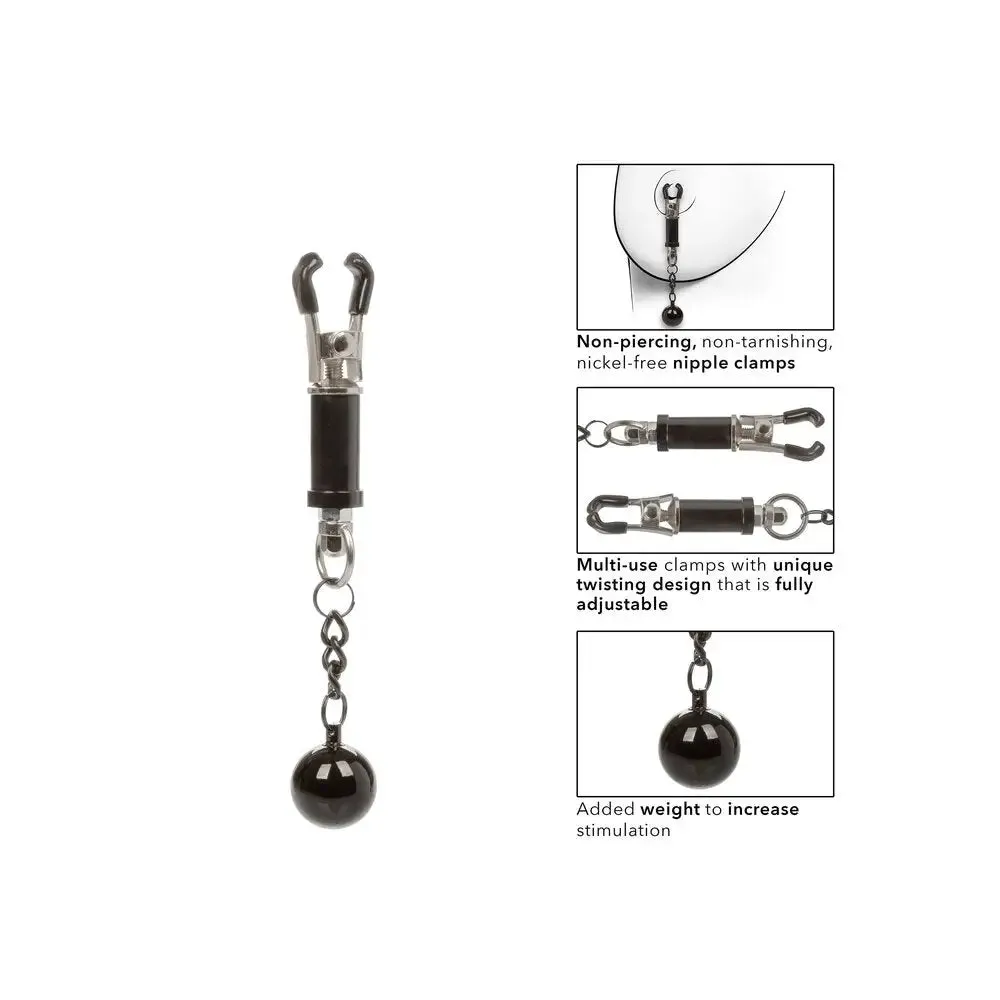 5-inch Colt Metal Black Weighted Twist Nipple Clamps