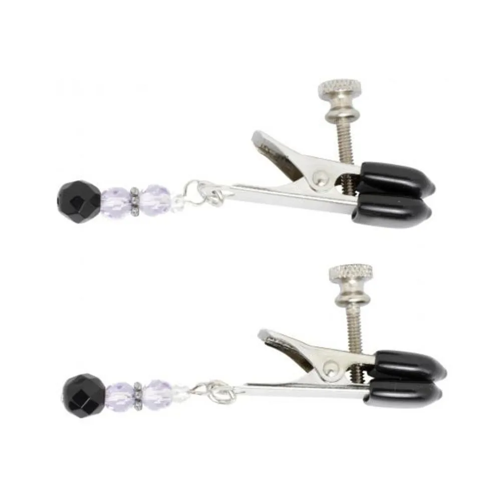 Adjustable Broad Tip Nipple Clamps W/Purple Beads