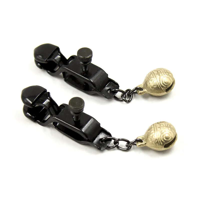 Black Nipple Clamps with Gold Bells