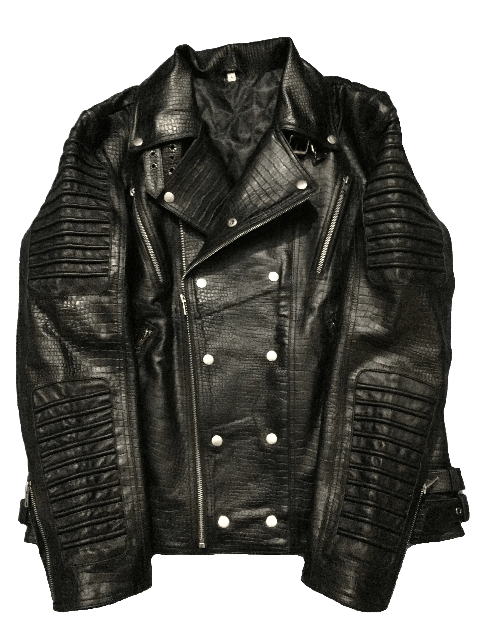 Cafe Racer Crocodile Style Black Leather Jacket | Men Cafe Racer Crocodile Style Leathe Jacket