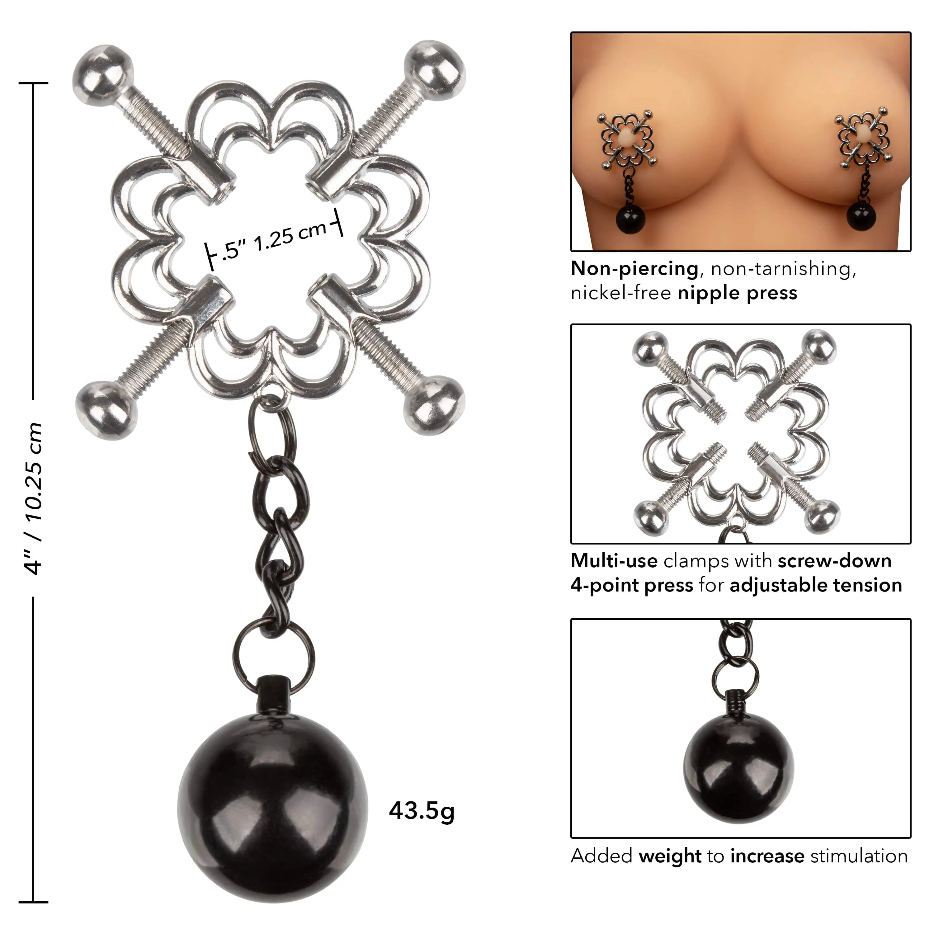 California Exotics - Nipple Grips 4 Point Weighted Nipple Press Clamps (Silver)