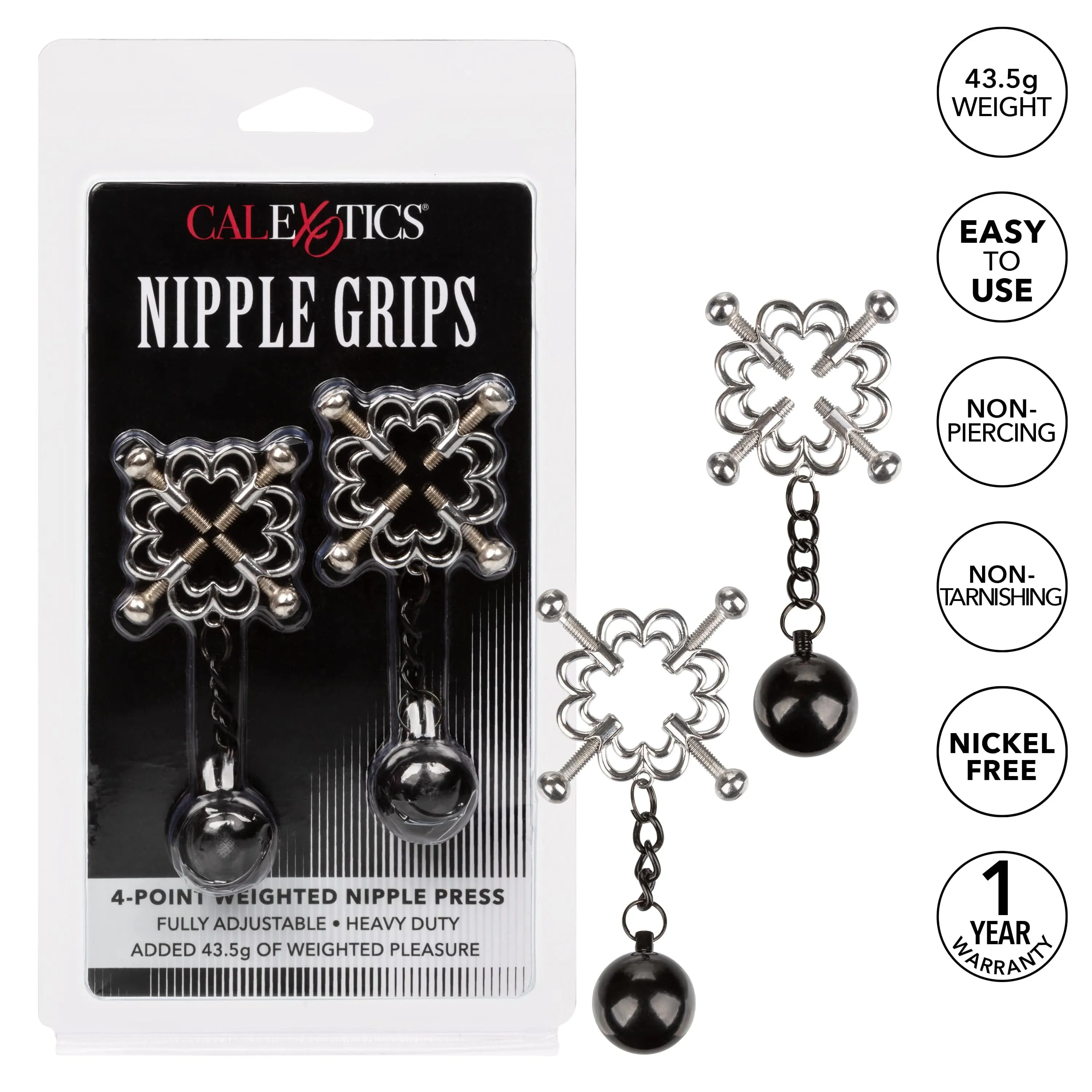 California Exotics - Nipple Grips 4 Point Weighted Nipple Press Clamps (Silver)