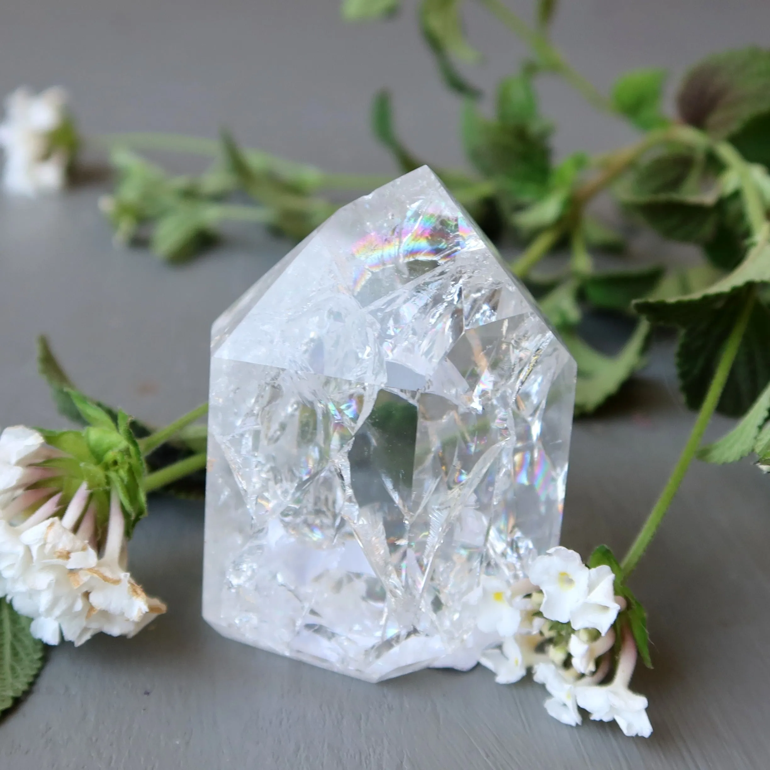 Crackle Quartz Tower Point Ice Cool Calming Rainbow