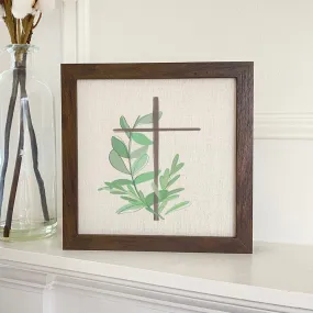 Cross with Leaves - Framed Sign