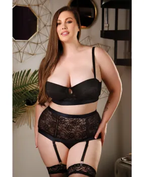 Curve Chloe Lace Bra & High Waist Panty w/Detachable Garters Black 1X/2X