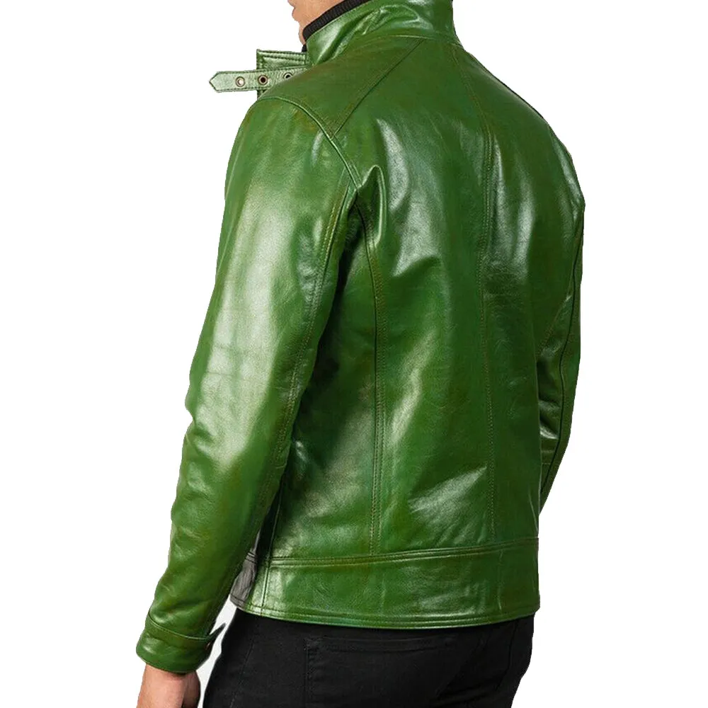 Distressed Green Leather Biker jacket