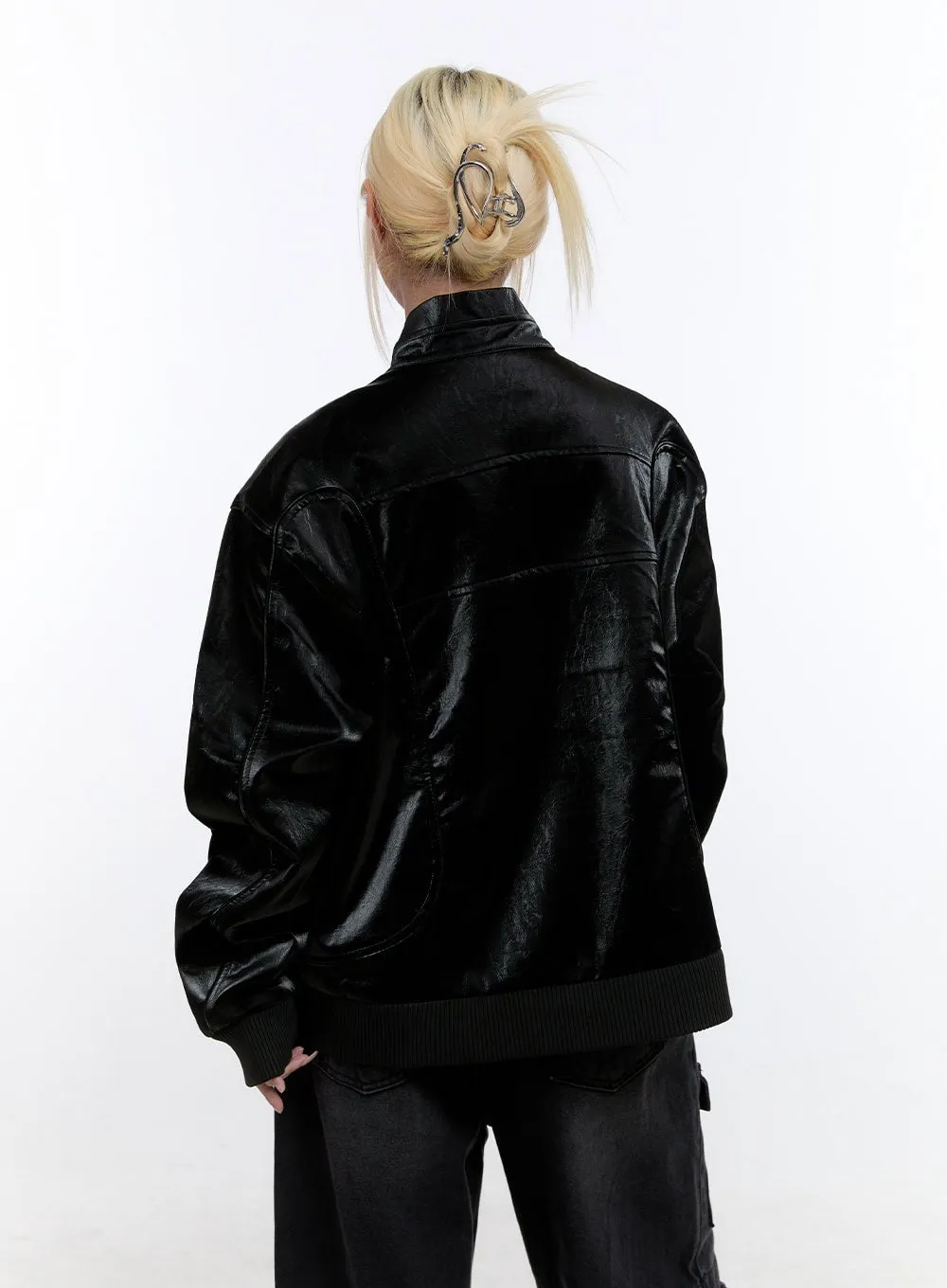 Edgy Oversized Faux Leather Jacket CO423