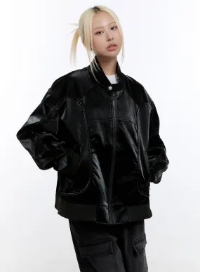 Edgy Oversized Faux Leather Jacket CO423