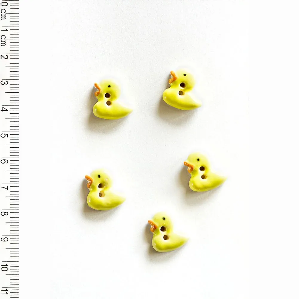 Handmade Buttons Yellow Ducklings - Set of 5 (L164)