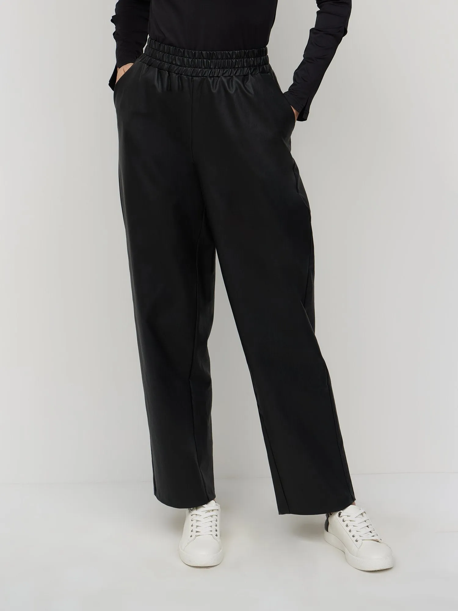 High Rise Coated Straight Leg Pant