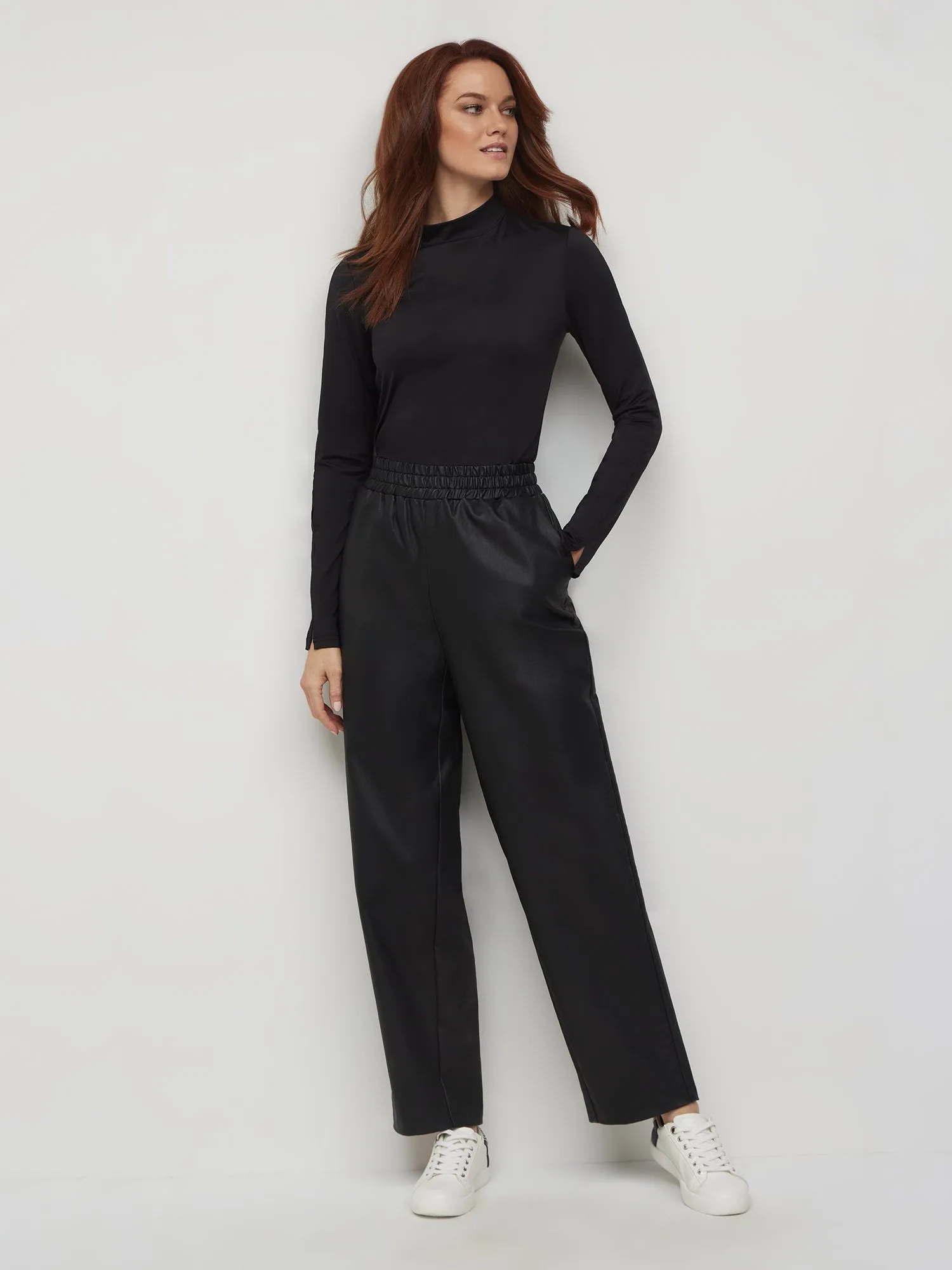 High Rise Coated Straight Leg Pant