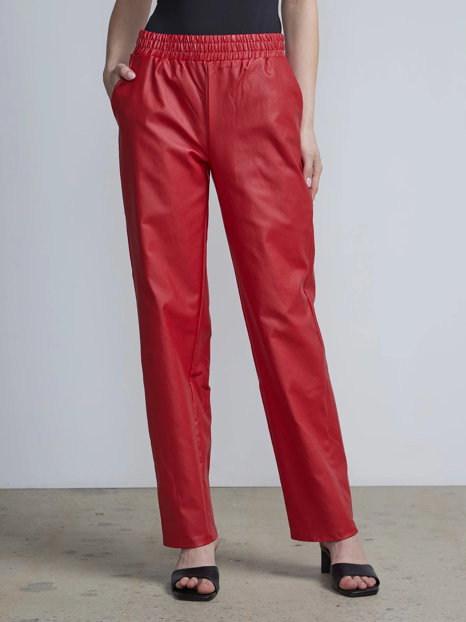 High Rise Coated Straight Leg Pant