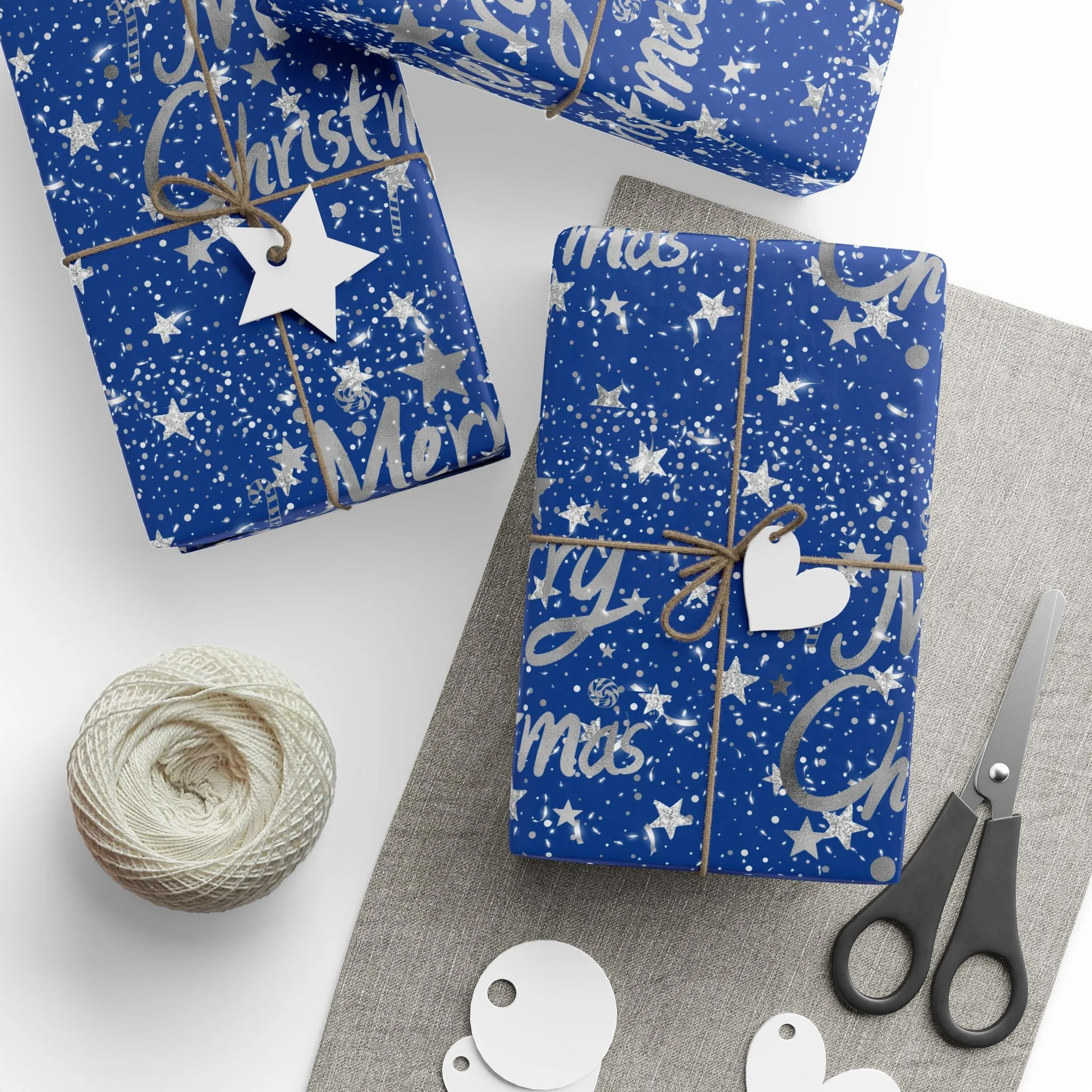 Luxurious Blue & Silver Christmas Wrapping Paper : Elegant Starry Night Design, Premium Eco-Friendly Holiday Gift Wrap