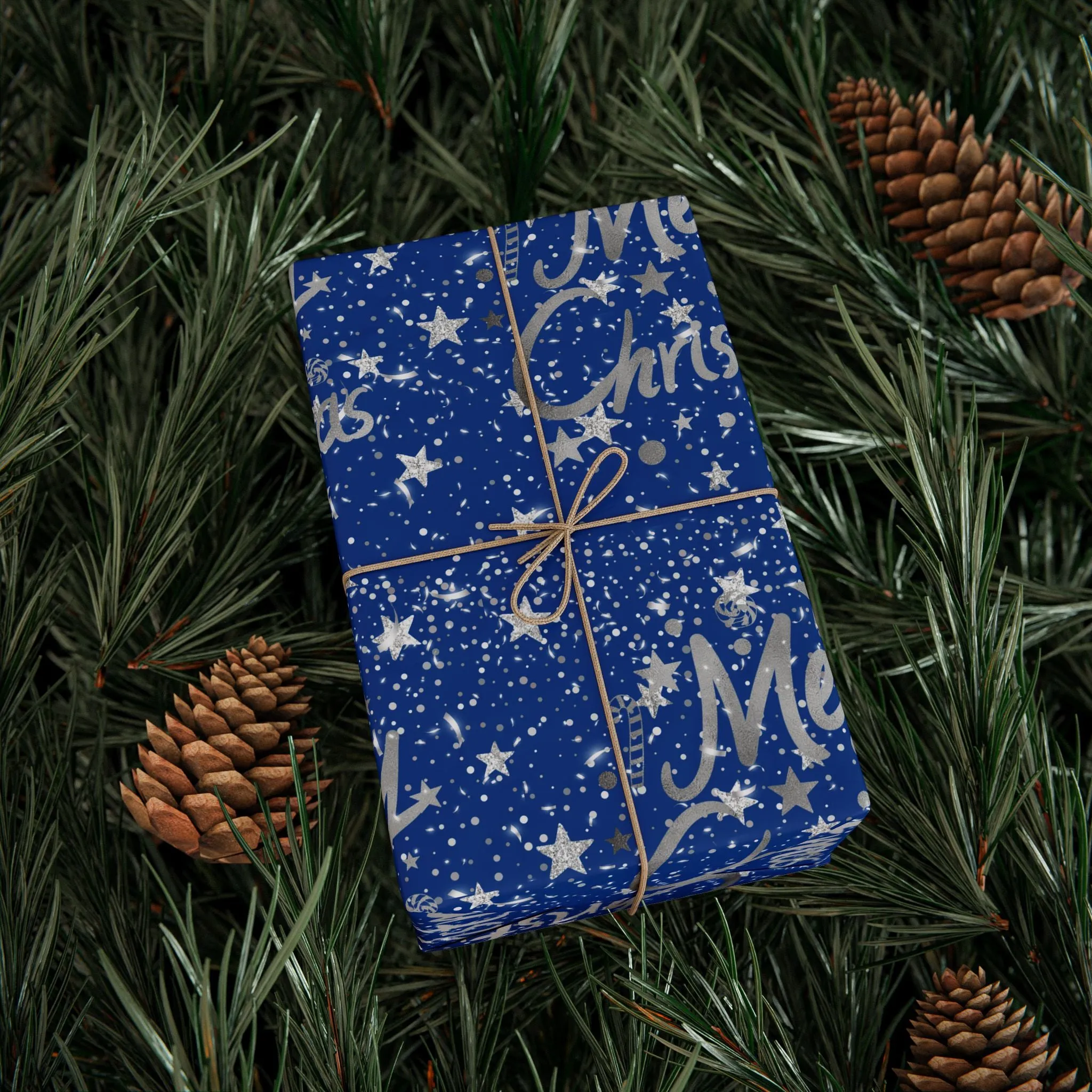 Luxurious Blue & Silver Christmas Wrapping Paper : Elegant Starry Night Design, Premium Eco-Friendly Holiday Gift Wrap