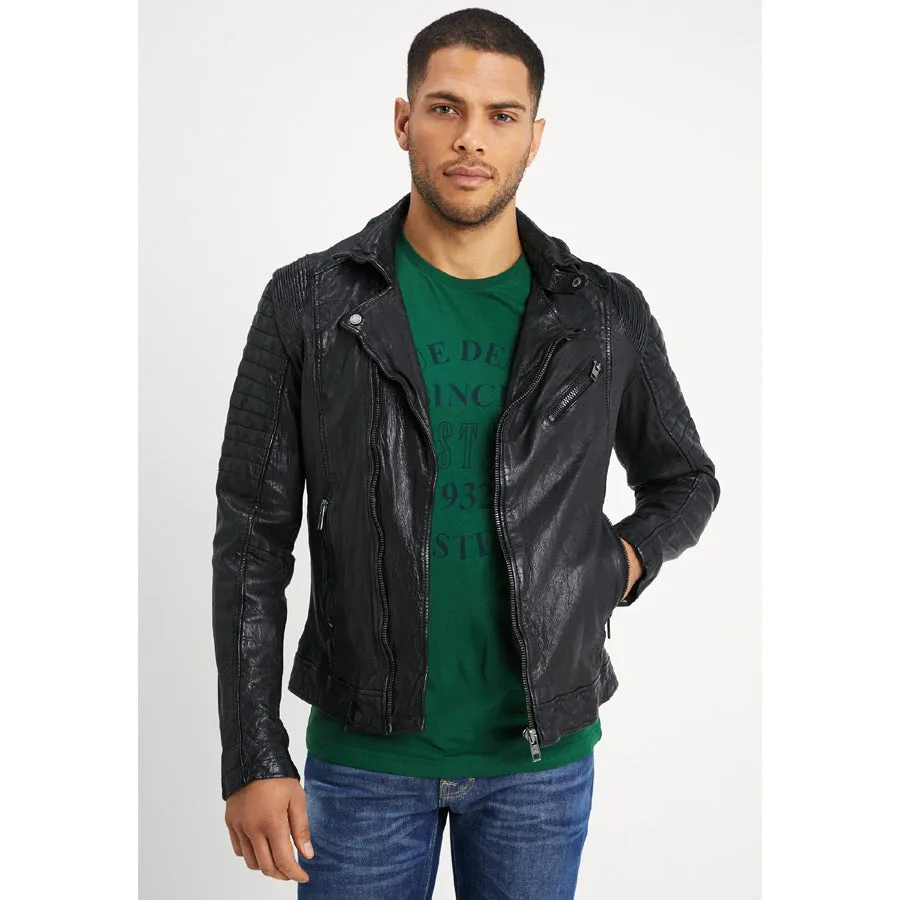 Mens Black Leather Distressed Biker Jacket