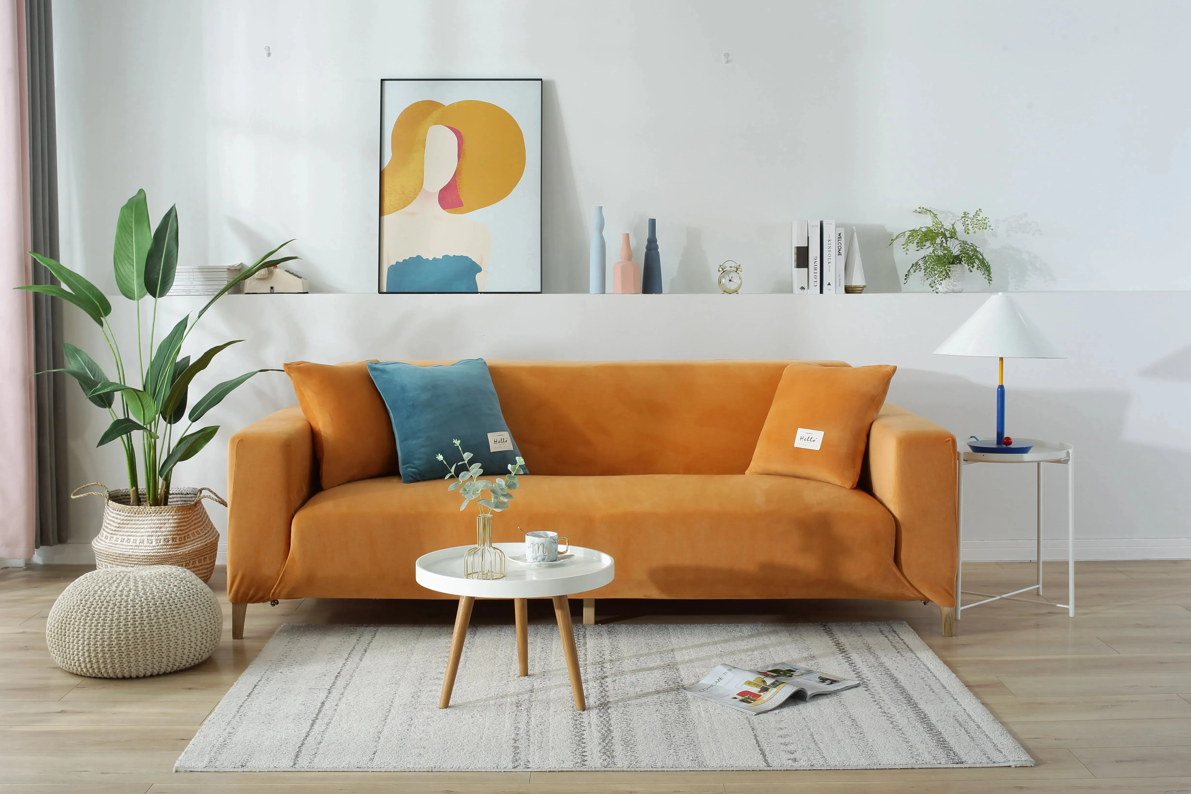 Orange Velvet Plush Sofa Cover