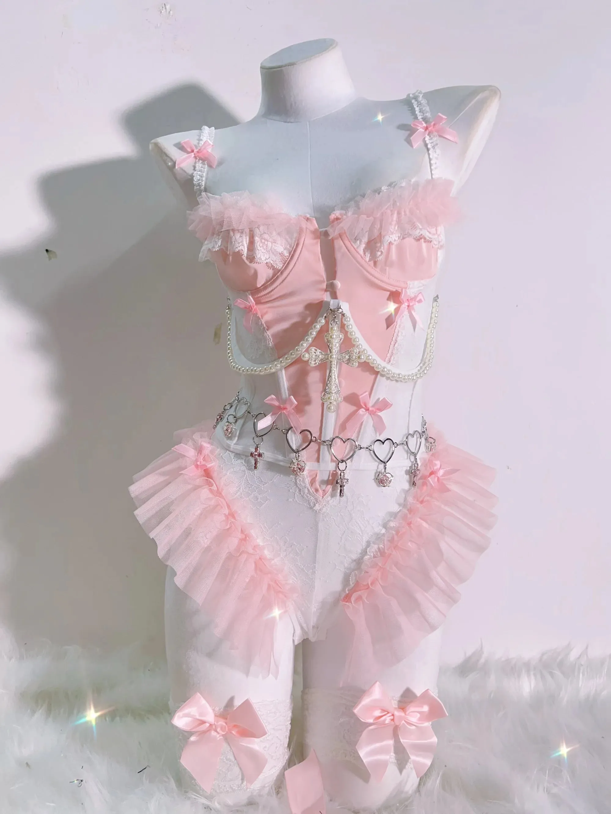 Peach Ballerina Lingerie Corset Set