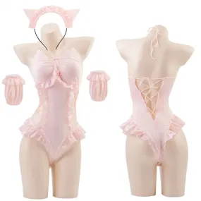 Pink Neko Bodysuit Cosplay Set