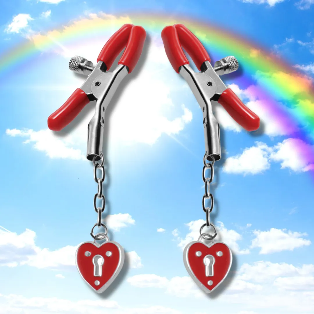 Red Heart Padlock Nipple Clamps