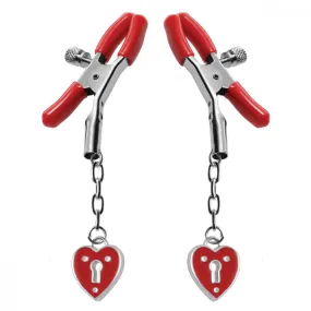 Red Heart Padlock Nipple Clamps