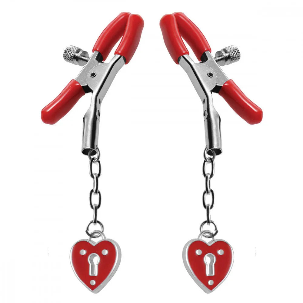 Red Heart Padlock Nipple Clamps