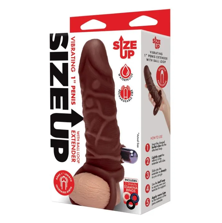 Size Up Vibrating 1 Inch Realistic Penis Extender Dark Tan