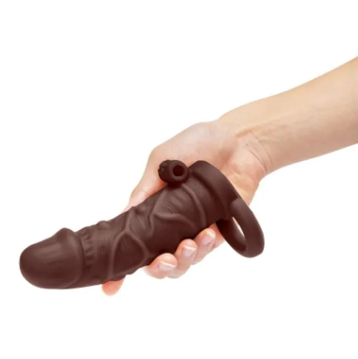 Size Up Vibrating 1 Inch Realistic Penis Extender Dark Tan