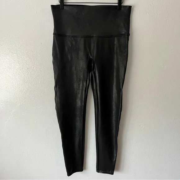 Spanx Faux Leather Leggings in Black with a Metallic Shimmer Finish