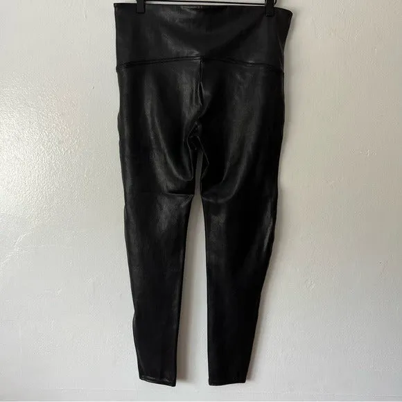 Spanx Faux Leather Leggings in Black with a Metallic Shimmer Finish