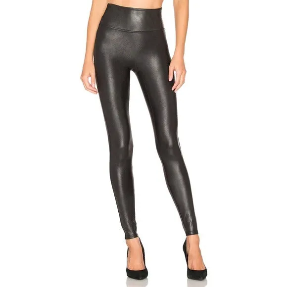 Spanx Faux Leather Leggings in Black with a Metallic Shimmer Finish