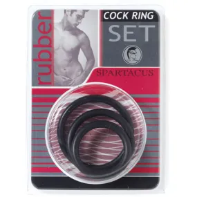 Spartacus Rubber Cock Ring Set - Black Pack of 3