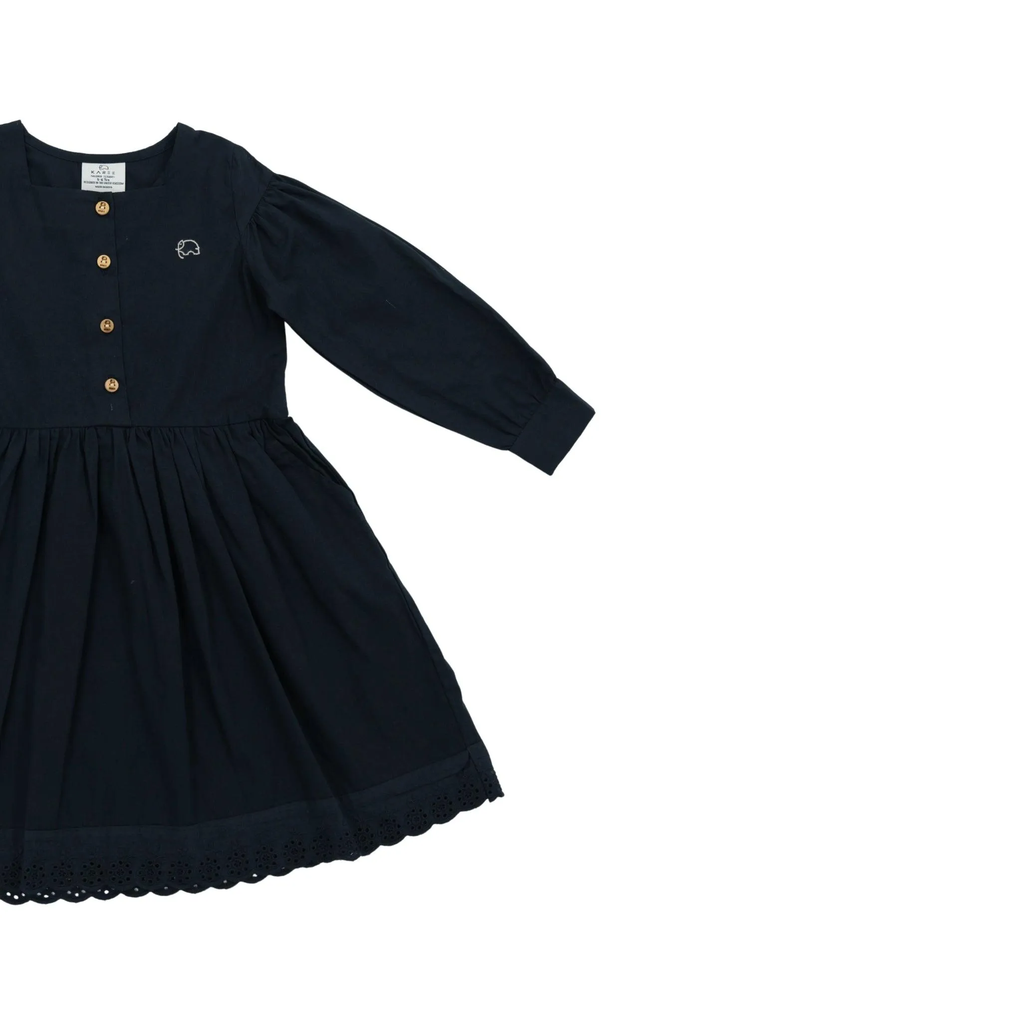 Timeless Style, Kind to the Planet: Black Cotton Dress with Puff Sleeves for Girls