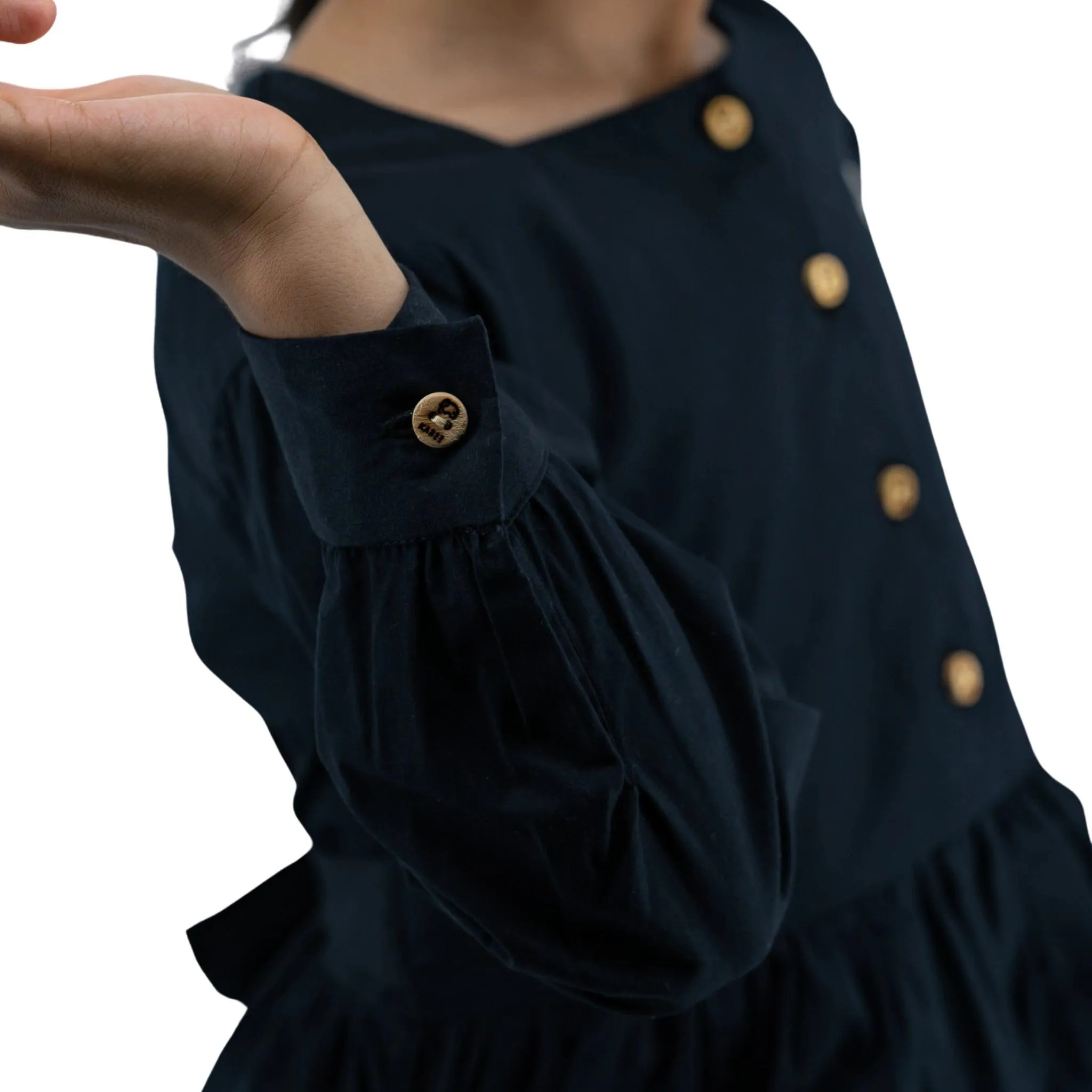 Timeless Style, Kind to the Planet: Black Cotton Dress with Puff Sleeves for Girls