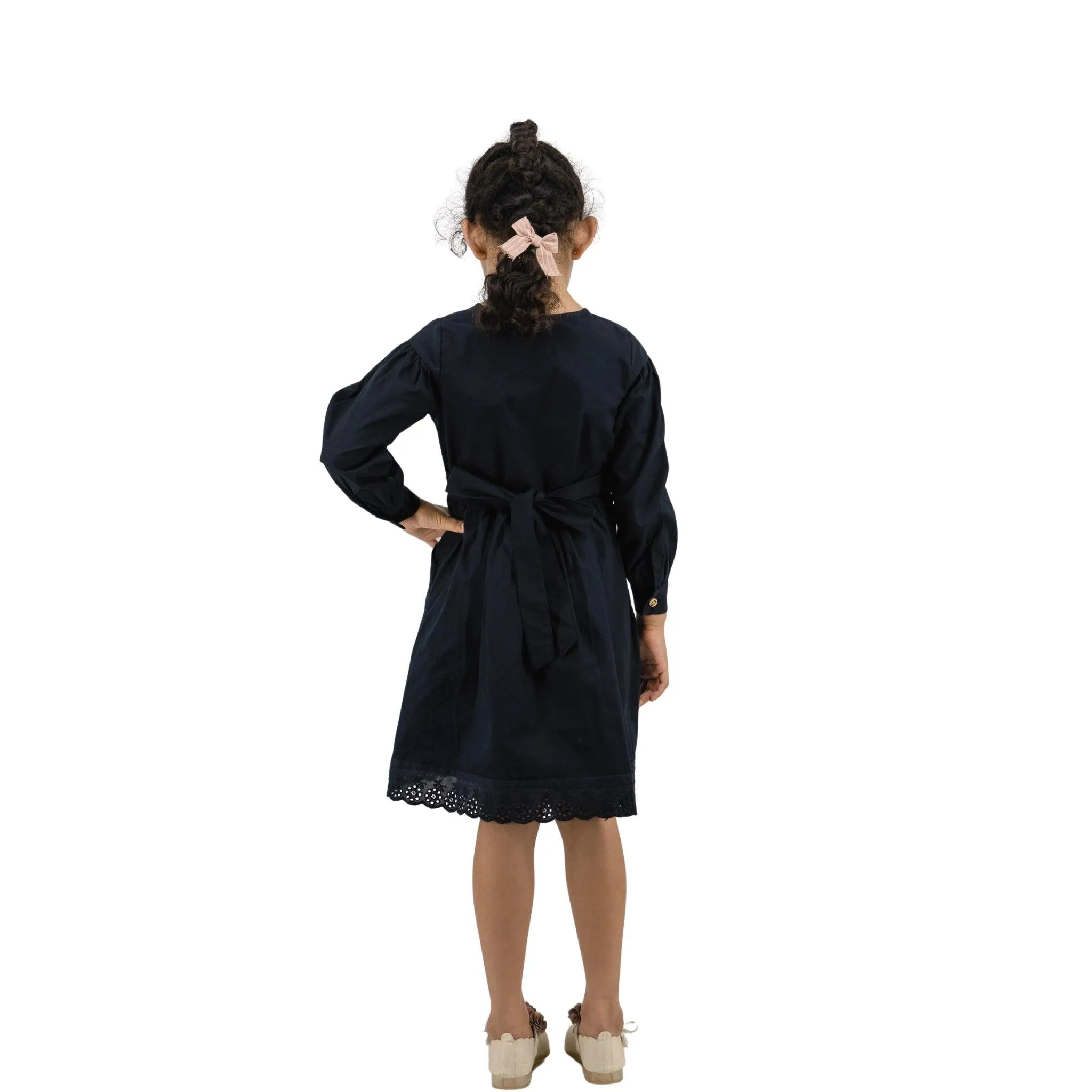 Timeless Style, Kind to the Planet: Black Cotton Dress with Puff Sleeves for Girls