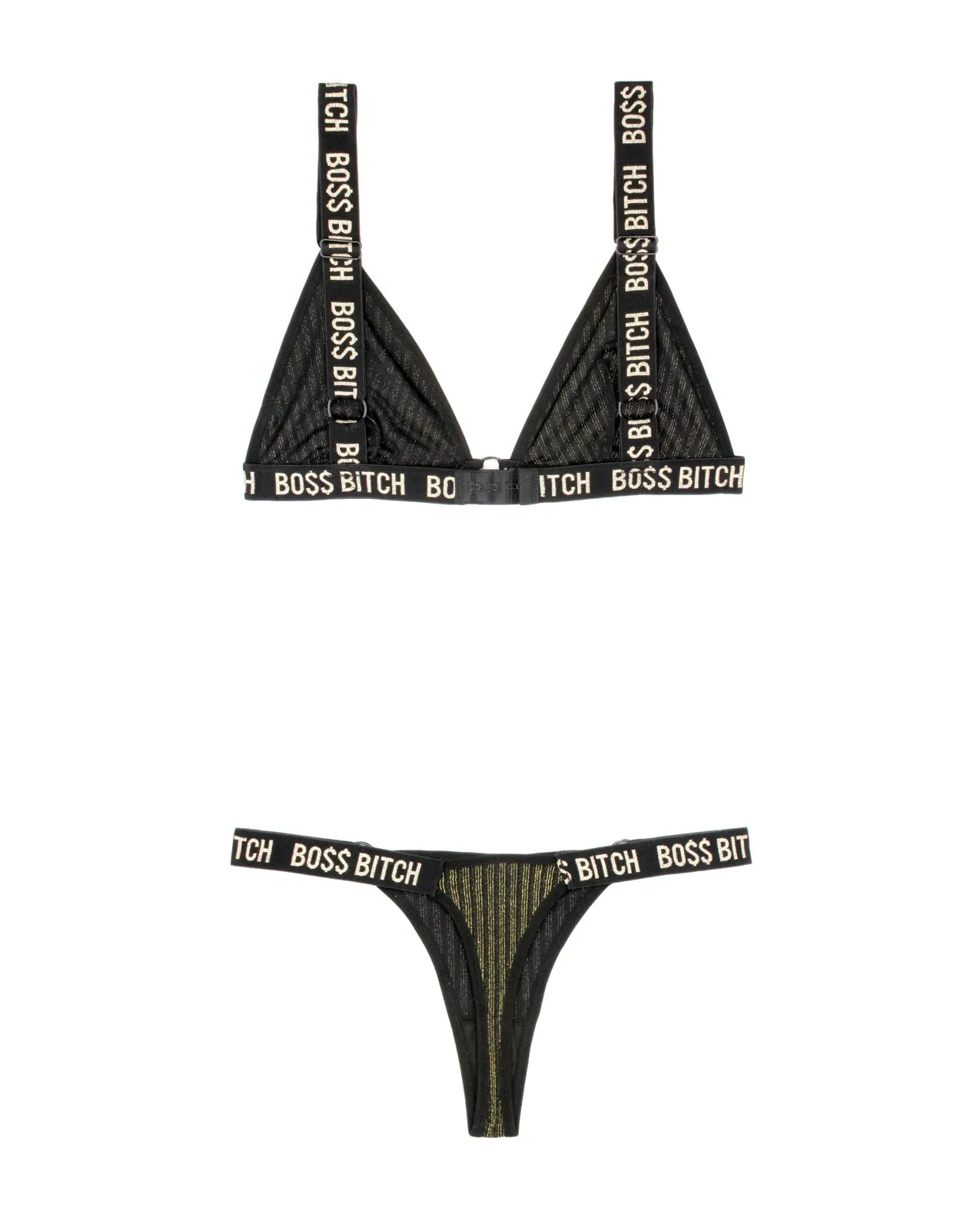 Vibes Boss Bitch Bralette & Thong Panty - Black/Gold