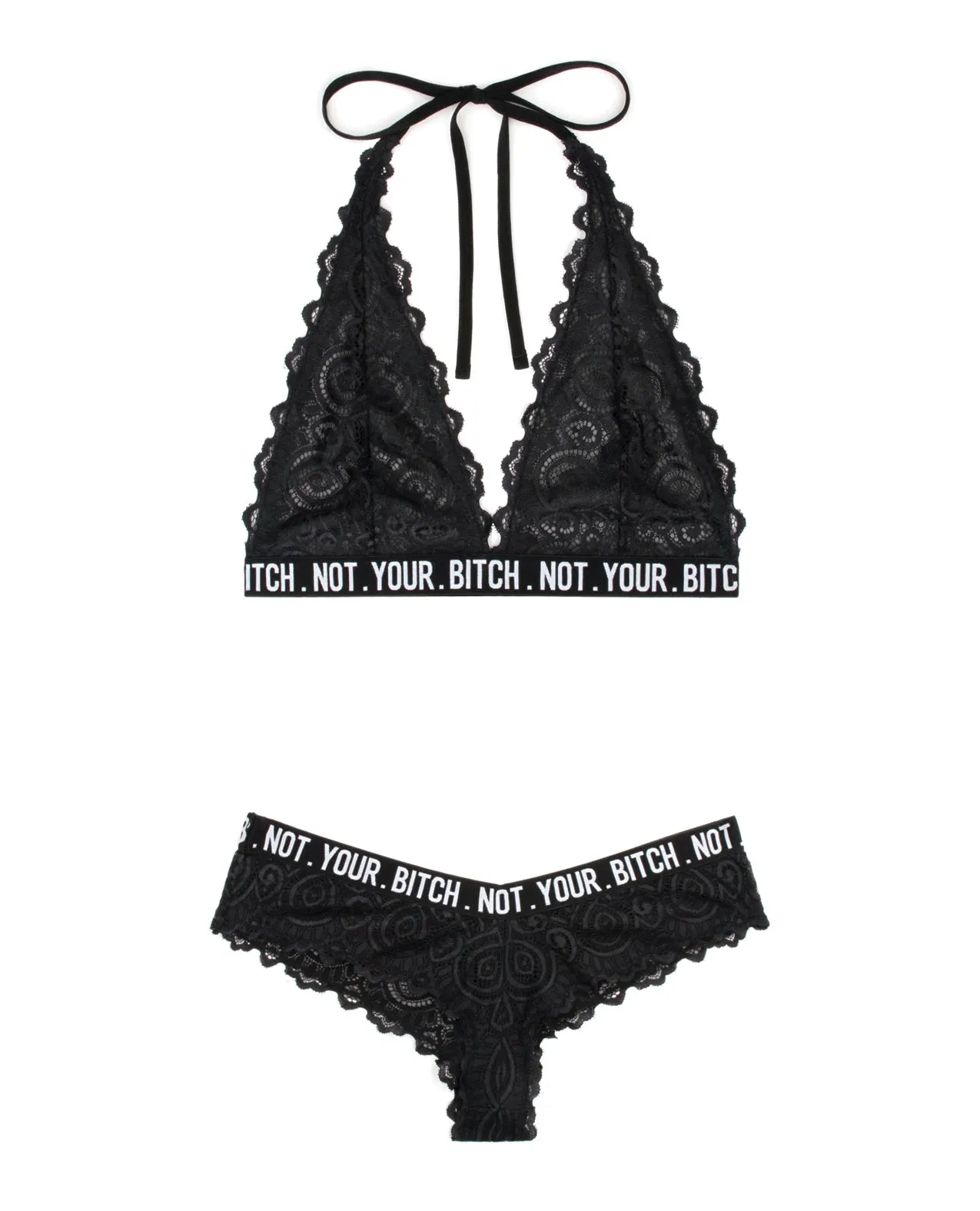 Vibes Not Your Bitch Bralette & Cheeky Panty - Black