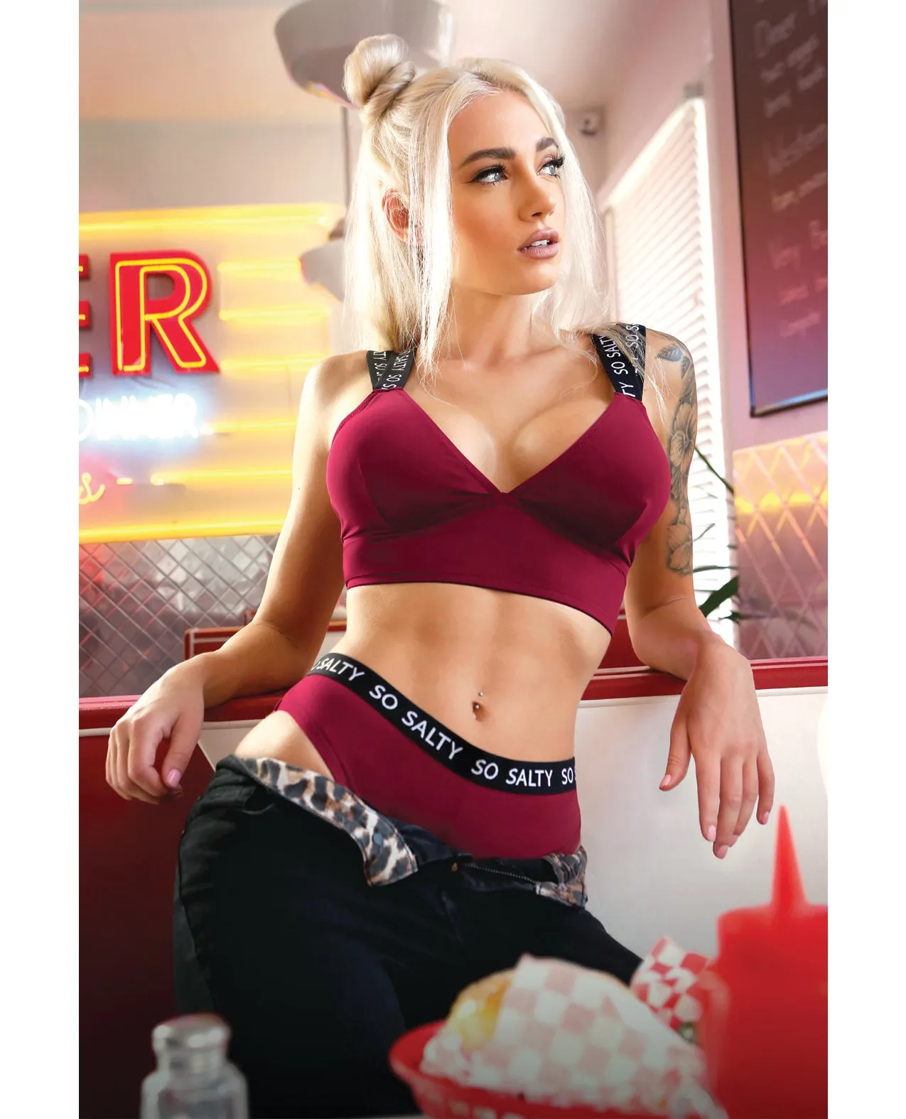 Vibes So Salty Long Line Bra & Cheeky Panty Berry Bliss M/L